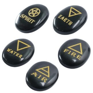 Crocon 5 Elements Black Tourmaline Stones Engraved Triangle Symbols (Earth Air Fire Water Spirit) Polished Palm Stones for Gemstone Reiki Crystals and Healing Stones Meditation...