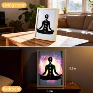 Crystals and Healing Stones Decor with Adjustable Brightness LED Frame, Natural Healing Crystal Night Light Table for Bedroom Bedside, Living Room, Home Chakra Decor Gift (Frame A)