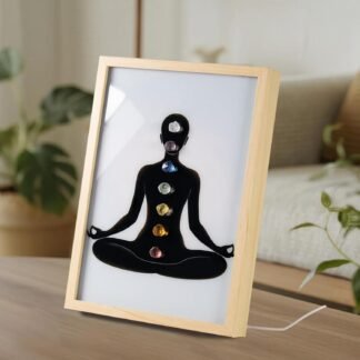 Crystals and Healing Stones Decor with Adjustable Brightness LED Frame, Natural Healing Crystal Night Light Table for Bedroom Bedside, Living Room, Home Chakra Decor Gift (Frame A)