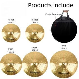 Cymbal Pack Alloy Cymbals Drum Cymbal Set 14"/16"/18"/20" Plus Free Cymbal Bag 5 Pieces Cymbals for Drum Set