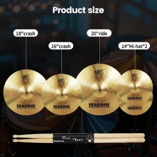 Cymbal Pack,Drum Cymbals Set 14"/14"/16"/18"/20" 5 Pieces Cymbals with Cymbal Bag for Drum Set (5 pcs Golden-Cymbal Pack)