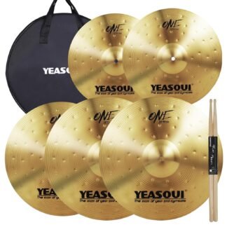 Cymbal Pack,Drum Cymbals Set 14"/14"/16"/18"/20" 5 Pieces Cymbals with Cymbal Bag for Drum Set (5 pcs Golden-Cymbal Pack)