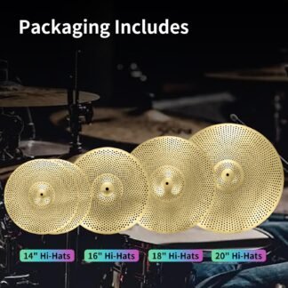 Cymbal Pack Golden Low Volume Cymbal Pack 14"/16"/18"/20" 5Pcs Drummer Practice Cymbal
