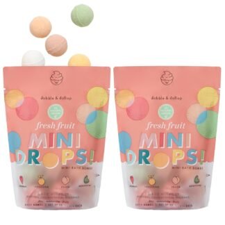 Dabble & Dollop Mini Bath Bombs, 100% Natural Droplets for Kids, Fresh Fruit Scents - Resealable Pouches, Fizzy, Moisturizing & Fun, Vegan, Gluten-Free, Cruelty-Free (Set of 24)