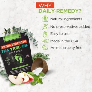 DAILY REMEDY EXTRA STRENGTH Tea Tree Oil Foot Soak w/ Epsom Salt Made in USA Toenails，Athlete's Foot，Itchy Feet，Stubborn Smelly Foot Odor，Pedicure Calluses & Soothes Sore Tired...