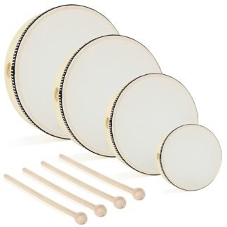 DAJAVE 4 Pack Hand Drums with Drum Stick 4Inch 6 Inch 8 Inch 10 Inch, Percussion Wood Frame Drum with 4 Sticks, Musical Instruments for Drums Beginners for Home School Party...