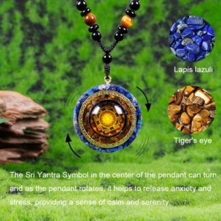 Day Day Up Orgonite Necklace - Sri Yantra Rotatable Pendant For Anti Stress Anxiety & Meditation - Malachite And Tiger Stone For Spiritual Healing & Positive Energy