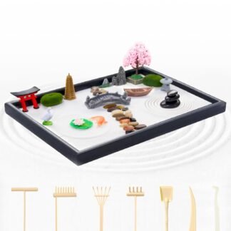 DEERSJUMP Mini Zen Garden Kit for Desk 11.8x7.8'' Japanese Sand Garden for Office and Home Decor with Sand Rock and Rake Tray Therapy Tool Gift Set for Room