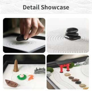 DEERSJUMP Mini Zen Garden Kit for Desk 11.8x7.8'' Japanese Sand Garden for Office and Home Decor with Sand Rock and Rake Tray Therapy Tool Gift Set for Room