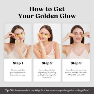 DERMORA Golden Glow Under Eye Patches | Rejuvenating Treatment | Dark Circles, Puffy Eyes, Refreshing, Revitalizing, Travel, Wrinkles | 20 Pairs Eye Gels