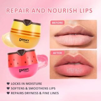 DMSKY 4PCS Bee Lip Balm Lip Mask Honey Pot, Honey & Strawberry & Peach & Apple Propolis Lip Mask Overnight Moisturizing Honey Balm with Stick for Dry Cracked Lips