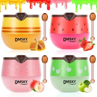 DMSKY 4PCS Bee Lip Balm Lip Mask Honey Pot, Honey & Strawberry & Peach & Apple Propolis Lip Mask Overnight Moisturizing Honey Balm with Stick for Dry Cracked Lips