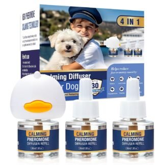 Dog Pheromone Calming Diffuser 4 In 1 Appeasing Pet Pheromones Diffuser to Calm Kit (Plug in+ 3 Pack 48ml Refill) for Anxiety Relief Reduce Barking Aggression Fighting Stress 90...