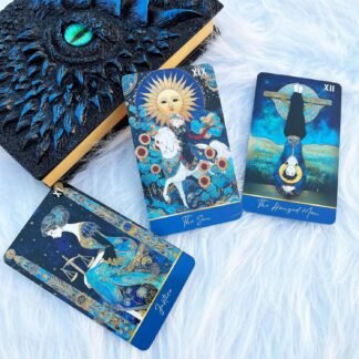 DPEHAKMK Azure Arcana Tarot Deck, 78 Tarot Cards with General Guidebook, Artistic Blue and Gold Fantasy Tarot Card for Beginners, Reading Witchcraft Divination Tool
