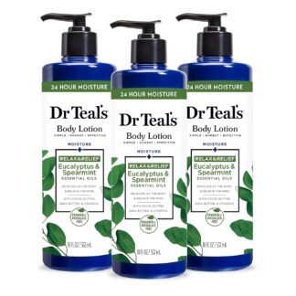 Dr Teal's 24 Hour Moisture+ Body Lotion, Eucalyptus & Spearmint & Essential Oils, 18 fl oz (Pack of 3)