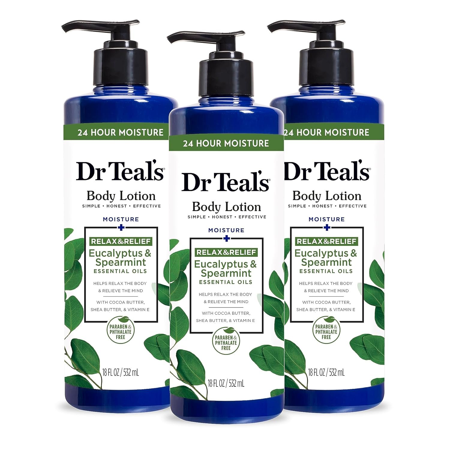 Dr Teals 24 Hour Moisture+ Body Lotion Eucalyptus Spearmint Essential Oils 18 fl oz Pack of 3 - lunas-mystic-emporium.com Dr Teal's 24 Hour Moisture+ Body Lotion, Eucalyptus & Spearmint & Essential Oils, 18 fl oz (Pack of 3)