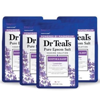 Dr Teal's Pure Epsom Magnesium Salt Soak, Soothe & Sleep with Lavender, 3 lb (Pack of 4)
