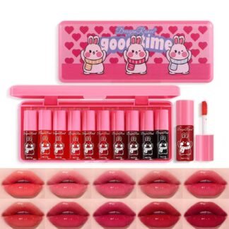 Eakroo 10 Colors Lip Tint Stain Set, Korean Lip Gloss Watery Lip Stain Moisturizing Mini Liquid Lipstick Set, Blush for Cheeks, Lipstick for Women, Non-Stick Cup, Long-Lasting,...