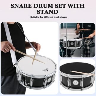 EASTROCK Snare Drum 14X5.5 Inches for Student Beginners with Gig Bag, Drumsticks, Drum Keys, Coated Material Drum Head, Black