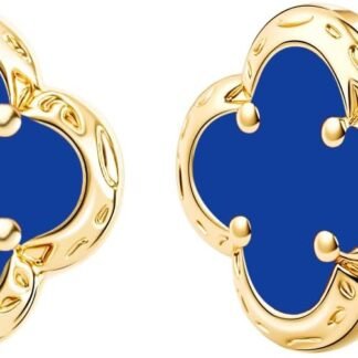 Elegant Black Onyx Clover Stud Earrings, 14K Gold Plated Four Leaf Hypoallergeinc Stud Stainless Steel Flower Earring Lucky Simple Jewelry Gift for Women Shiny Multiple Onyx Colors