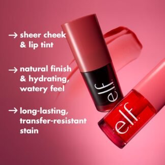 e.l.f. Sheer For It Blush Tint, Multi-Use, Long-Lasting Lip & Cheek Makeup, Creates A Natural Flush Finish, Vegan & Cruelty-Free, Left On Red
