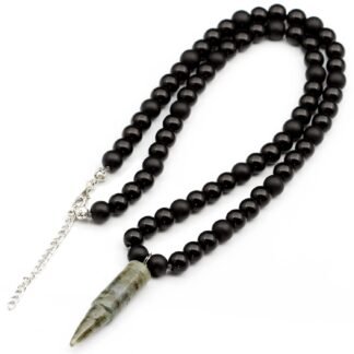 ElisaJewelryArt - Natural Bullet Lapis Lazuli Pendant Natural Black Onyx Beaded Necklace Genuine Gemstone Royalty Stone Clasp Closure Hematite Necklace Unisex Necklace