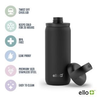 Ello Cooper Twist 18oz Kids Stainless Steel Water Bottle with Chug Lid | Leak Proof Double Walled and Vacuum Insulated | Fits Car Cupholder | Built in Carry Loop | Dishwasher...