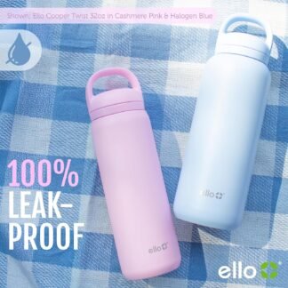 Ello Cooper Twist 40oz Stainless Steel Water Bottle with Chug Lid | Leak Proof | Double Walled and Vacuum Insulated | Built in Carry Loop | Dishwasher Safe | White