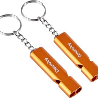 Emergency Survival Whistles 2 Pack – Loud Double-Tube Metal Safety Whistle with Key Ring, Waterproof, Orange, for Camping Hiking Boating Outdoor & Dog Training