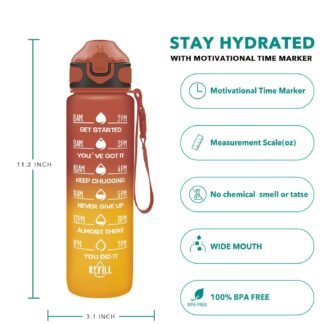 Enerbone 32 oz Drinking Water Bottle with Times to Drink and Straw, Motivational with Carrying Strap, Leakproof BPA & Toxic Free, Ensure You Drink Enough Water for Fitness Gym...