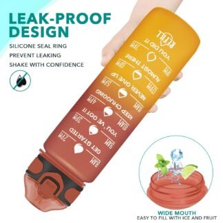 Enerbone 32 oz Drinking Water Bottle with Times to Drink and Straw, Motivational with Carrying Strap, Leakproof BPA & Toxic Free, Ensure You Drink Enough Water for Fitness Gym...