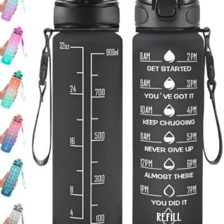 Enerbone 32 oz Drinking Water Bottle with Times to Drink and Straw, Motivational with Carrying Strap, Leakproof BPA & Toxic Free, Ensure You Drink Enough Water for Fitness Gym...