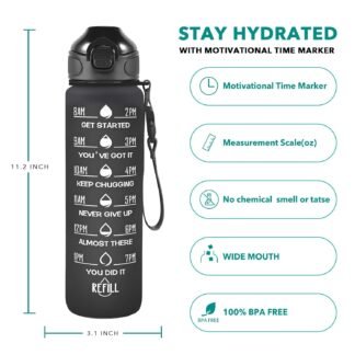 Enerbone 32 oz Drinking Water Bottle with Times to Drink and Straw, Motivational with Carrying Strap, Leakproof BPA & Toxic Free, Ensure You Drink Enough Water for Fitness Gym...