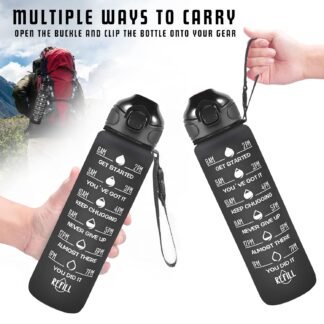 Enerbone 32 oz Drinking Water Bottle with Times to Drink and Straw, Motivational with Carrying Strap, Leakproof BPA & Toxic Free, Ensure You Drink Enough Water for Fitness Gym...