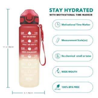 Enerbone 32 oz Drinking Water Bottle with Times to Drink and Straw, Motivational with Carrying Strap, Leakproof BPA & Toxic Free, Ensure You Drink Enough Water for Fitness Gym...
