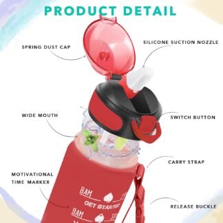 Enerbone 32 oz Drinking Water Bottle with Times to Drink and Straw, Motivational with Carrying Strap, Leakproof BPA & Toxic Free, Ensure You Drink Enough Water for Fitness Gym...