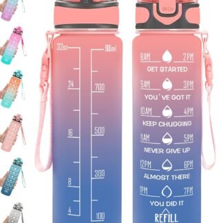 Enerbone 32 oz Drinking Water Bottle with Times to Drink and Straw, Motivational with Carrying Strap, Leakproof BPA & Toxic Free, Ensure You Drink Enough Water for Fitness Gym...