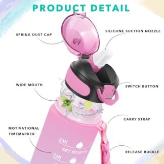 Enerbone 32 oz Drinking Water Bottle with Times to Drink and Straw, Motivational with Carrying Strap, Leakproof BPA & Toxic Free, Ensure You Drink Enough Water for Fitness Gym...