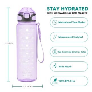 Enerbone 32 oz Water Bottle with Times to Drink and Straw, Motivational Drinking Water Bottles with Carrying Strap, Leakproof BPA & Toxic Free, Ensure You Drink Enough Water for...