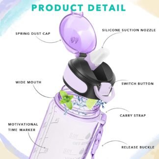 Enerbone 32 oz Water Bottle with Times to Drink and Straw, Motivational Drinking Water Bottles with Carrying Strap, Leakproof BPA & Toxic Free, Ensure You Drink Enough Water for...