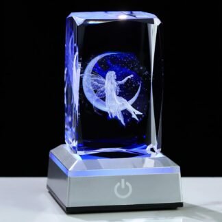 Enjinkail 3D Crystal Cube Fairy Night Light Room Decor Paperweight Figurine Statue Gifts for Adults Girls - Engraved Glass Collectible Ornament Gifts for Fairy Lovers