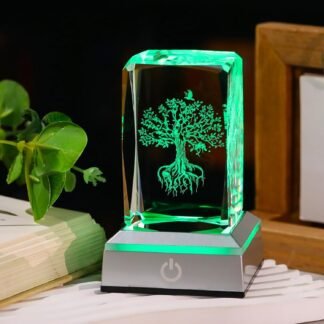 Enjinkail Tree of Life Crystal Cube - 3D Laser Engraved Color Changing LED Light Base | Premium Home Desk Decor, Spiritual Gifts for Women Men, Night Light & Paperweight