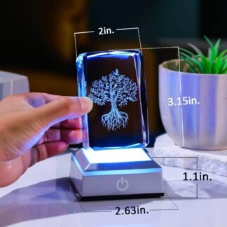 Enjinkail Tree of Life Crystal Cube - 3D Laser Engraved Color Changing LED Light Base | Premium Home Desk Decor, Spiritual Gifts for Women Men, Night Light & Paperweight
