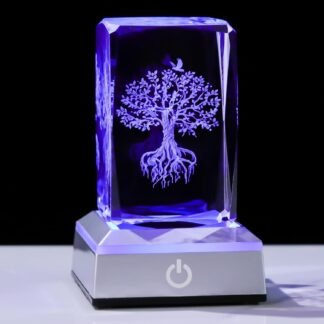 Enjinkail Tree of Life Crystal Cube - 3D Laser Engraved Color Changing LED Light Base | Premium Home Desk Decor, Spiritual Gifts for Women Men, Night Light & Paperweight