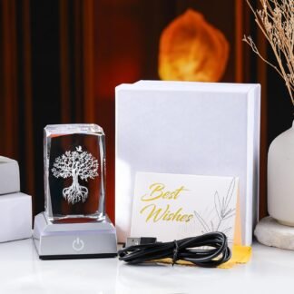 Enjinkail Tree of Life Crystal Cube - 3D Laser Engraved Color Changing LED Light Base | Premium Home Desk Decor, Spiritual Gifts for Women Men, Night Light & Paperweight