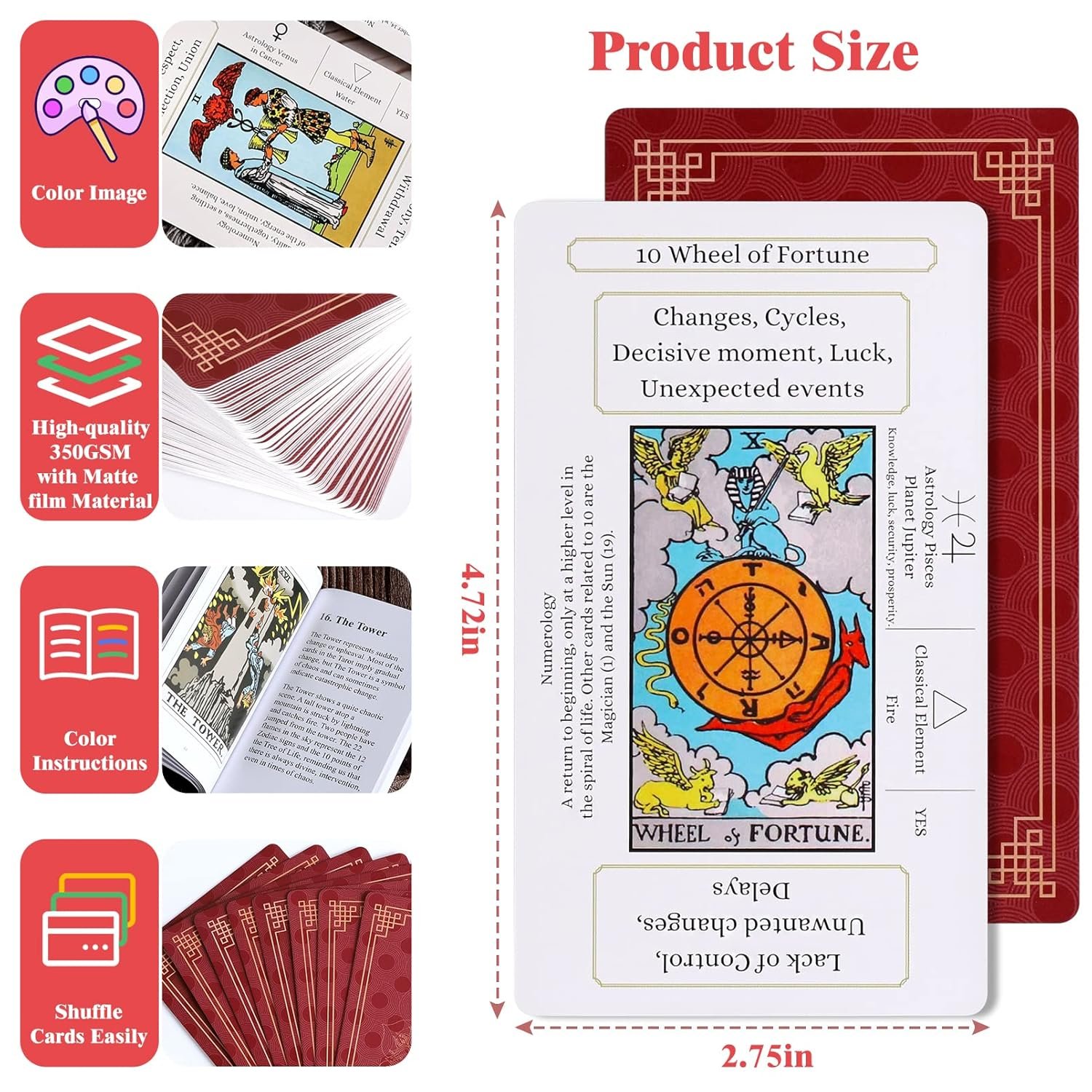 Erbacan Beginner Tarot Cards Deck with Meanings on Them-Tarrot Deck with GuidebookFree Soft Velvet Pouch Bag - lunas-mystic-emporium.com Erbacan Beginner Tarot Cards Deck with Meanings on Them-Tarrot Deck with Guidebook(Free Soft Velvet Pouch Bag)