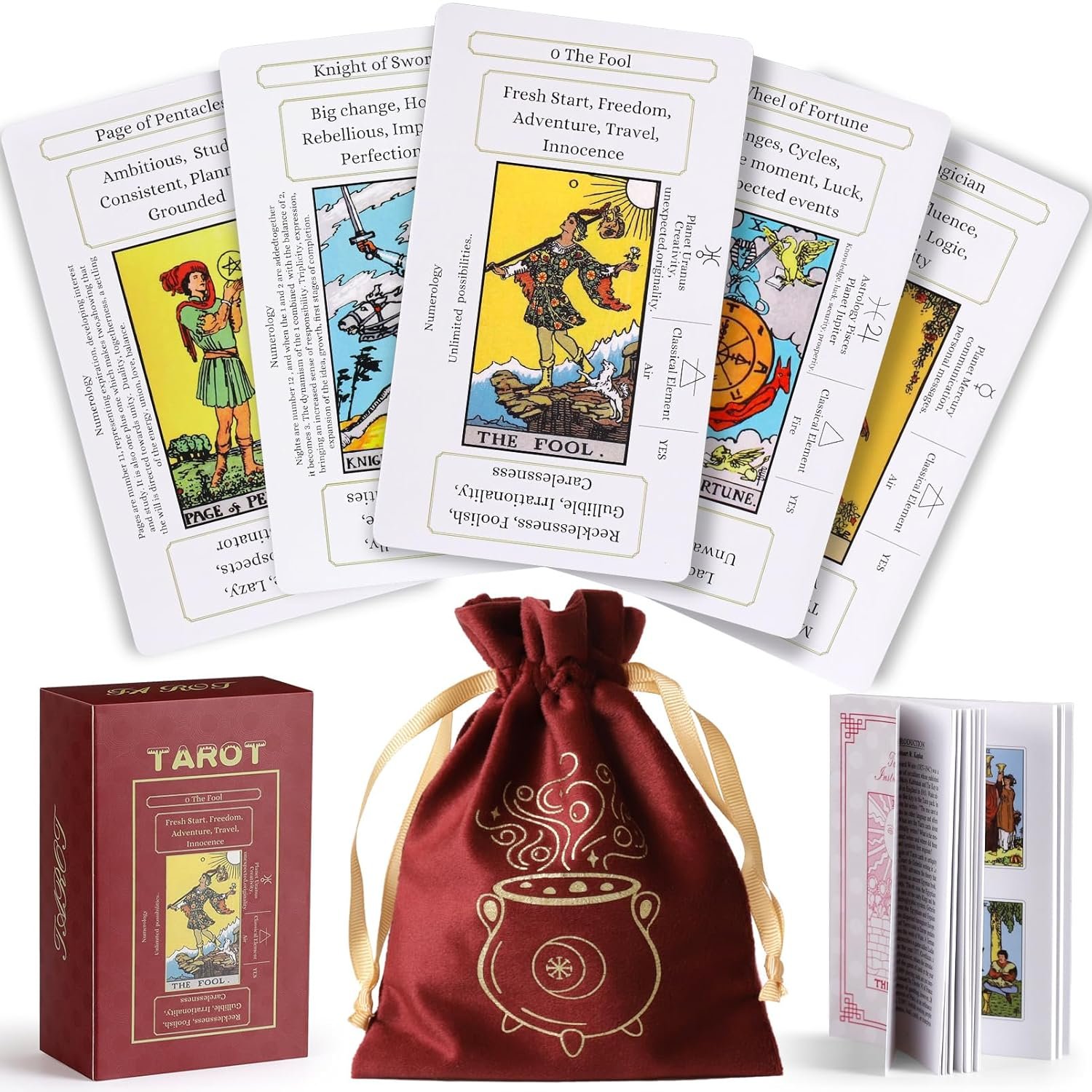Erbacan Beginner Tarot Cards Deck with Meanings on Them-Tarrot Deck with GuidebookFree Soft Velvet Pouch Bag - lunas-mystic-emporium.com Erbacan Beginner Tarot Cards Deck with Meanings on Them-Tarrot Deck with Guidebook(Free Soft Velvet Pouch Bag)