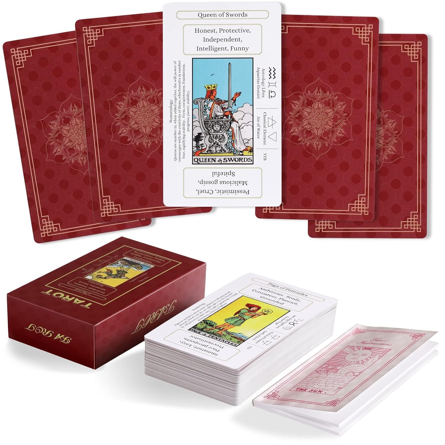 Erbacan Beginner Tarot Cards Deck with Meanings on Them-Tarrot Deck with GuidebookFree Soft Velvet Pouch Bag - lunas-mystic-emporium.com Erbacan Beginner Tarot Cards Deck with Meanings on Them-Tarrot Deck with Guidebook(Free Soft Velvet Pouch Bag)