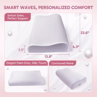 Ergonomic Memory Foam Pillow 2 heights, Cervical Support Relieve Neck Back Pain, Breathable Cool Ice Silk Anti-Wrinkle Cover, SGS Certificates, for Side Back Stomach Sleeper,...