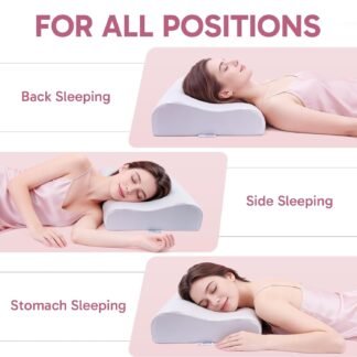 Ergonomic Memory Foam Pillow 2 heights, Cervical Support Relieve Neck Back Pain, Breathable Cool Ice Silk Anti-Wrinkle Cover, SGS Certificates, for Side Back Stomach Sleeper,...